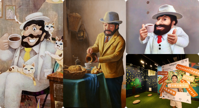 金車員山藝文中心，可愛的伯朗先生60種KUSO版在這裡！有維梅爾畫風、跟月兔喝咖啡的伯朗阿伯，快來當文青拍一回！ @捲捲頭 ♡ 品味生活